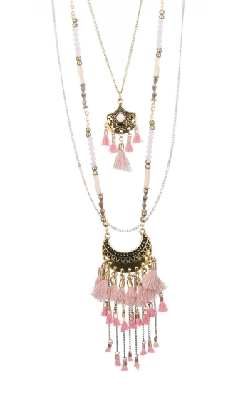 Großhändler BELLE MISS - Mehrreihige Halskette mit Kristall und Pompon