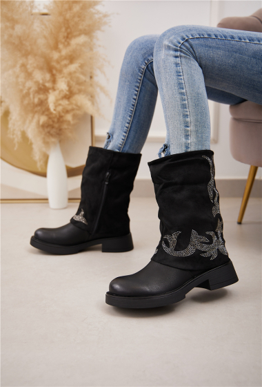 Wholesaler Belle Women - Gaiter ankle boot with rhinestones