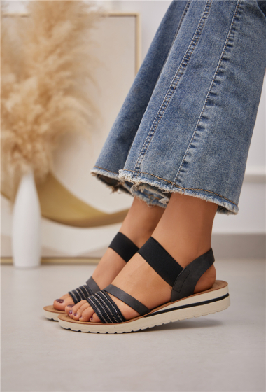 Wholesaler Belle Women - Sandal with multiple elastic strap and rhinestones