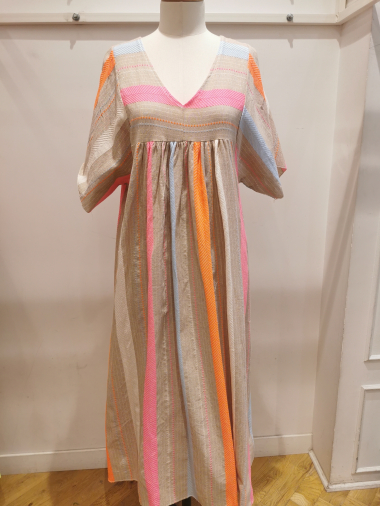 Großhändler Bellerina - Farbiges Kleid mit V-Ausschnitt
