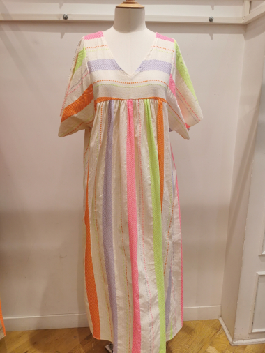 Großhändler Bellerina - Farbiges Kleid mit V-Ausschnitt