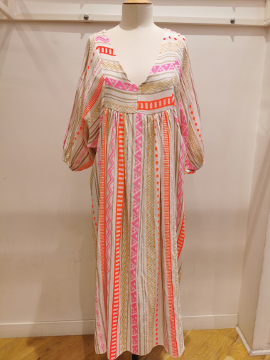 Großhändler Bellerina - Mehrfarbiges Kleid mit V-Ausschnitt