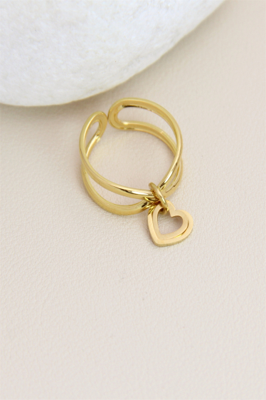 Großhändler Bellissima - Ring mit 2 Herzanhängern aus Edelstahl