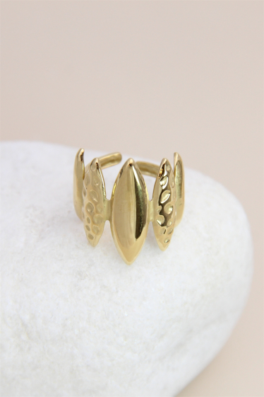 Großhändler Bellissima - Verstellbarer Ring mit gehämmertem geometrischem Design aus Edelstahl