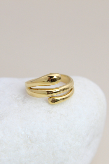 Wholesaler Bellissima - Adjustable ring with irregular drop design in stainless steel