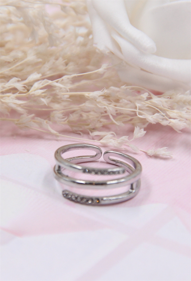 Großhändler Bellissima - Verstellbarer Ring aus Edelstahl mit Strasssteinen