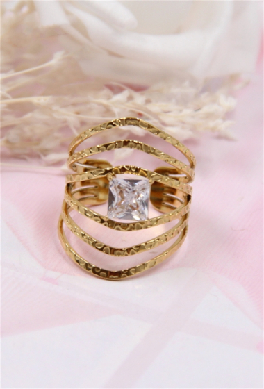 Großhändler Bellissima - Verstellbarer Ring aus Edelstahl mit Strasssteinen
