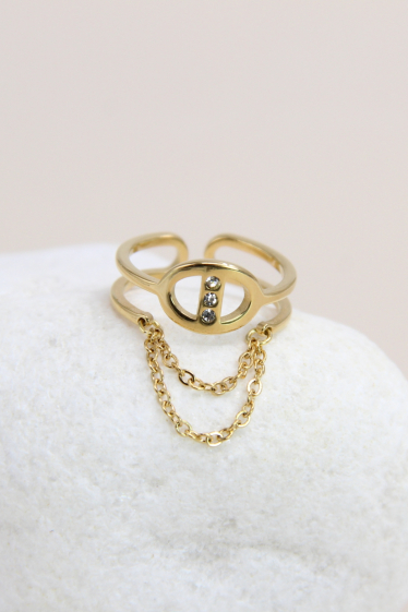 Wholesaler Bellissima - Buckle ring adorned with adjustable rhinestones in stainless steel
