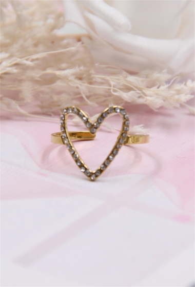 Wholesaler Bellissima - Adjustable heart ring in stainless steel