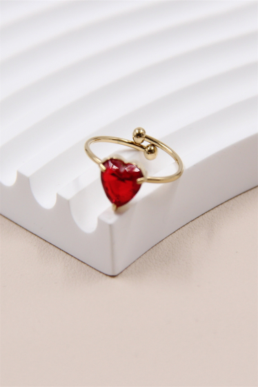 Wholesaler Bellissima - Stainless Steel Adjustable Crystal Heart Ring