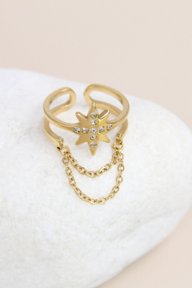 Wholesaler Bellissima - Star ring adorned with adjustable rhinestones in stainless steel