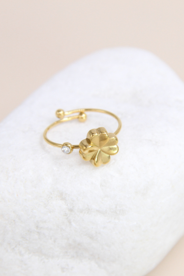 Wholesaler Bellissima - Flower ring adorned with adjustable rhinestones in stainless steel
