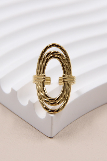 Wholesaler Bellissima - Adjustable twisted oval geometric ring in stainless steel