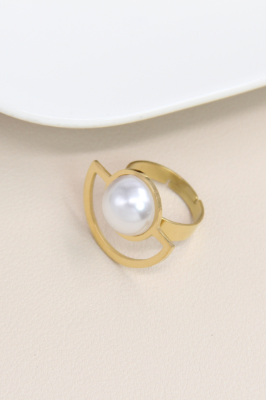 Wholesaler Bellissima - Adjustable stainless steel pearl ring