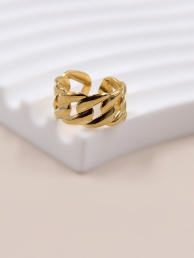Wholesaler Bellissima - Designer braided ring in stainless steel link.