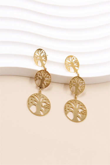 Wholesaler Bellissima - 3 superimposed tree of life earring in stainless steel