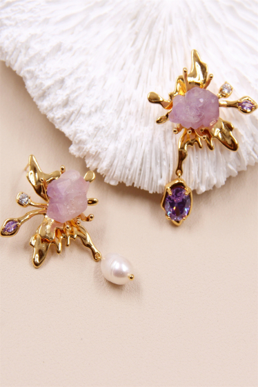 Wholesaler Bellissima - Asymmetric earring adorned with hypoallergenic stone