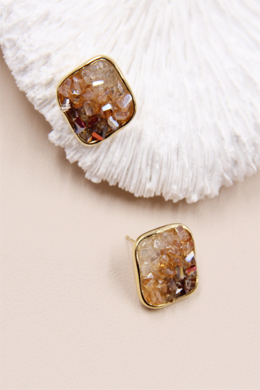 Wholesaler Bellissima - Square earring inlaid with hypoallergenic glass crystal