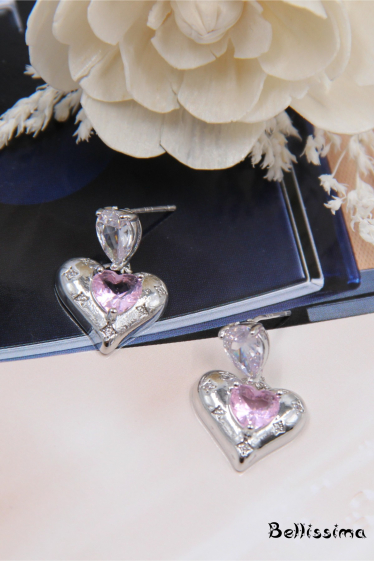 Grossiste Bellissima - Boucle d'oreille coeur cristal en tige argent 925