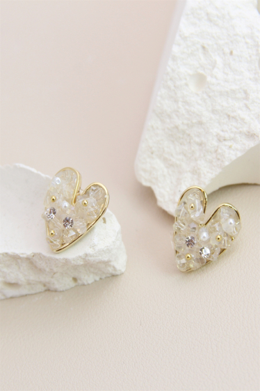 Wholesaler Bellissima - Heart earring adorned with hypoallergenic glass crystal