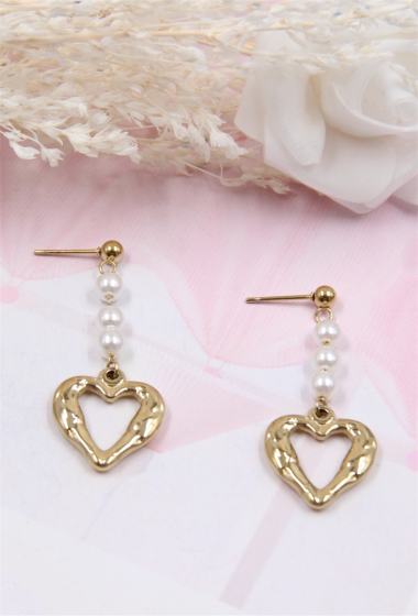 Mayorista Bellissima - Pendiente de corazón decorado con perla de acero