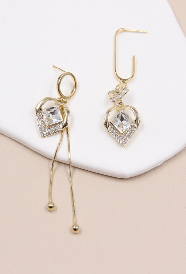 Wholesaler Bellissima - Heart earring decorated with rhinestones in 925 silver stem