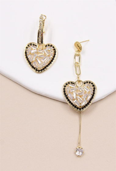 Wholesaler Bellissima - Heart earring decorated with rhinestones in 925 silver stem