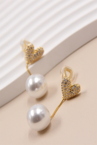 Großhändler Bellissima - Glänzender Herz-Clip-Ohrring mit Perlen