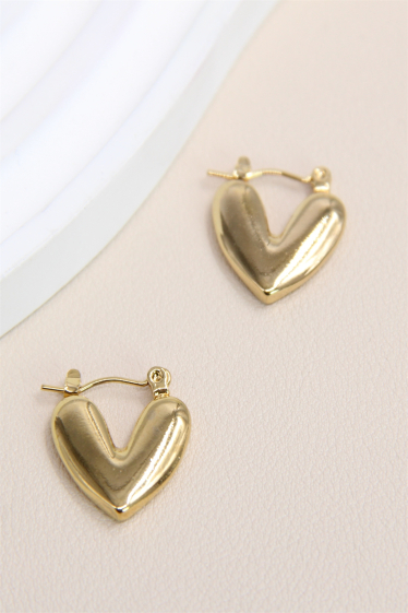 Wholesaler Bellissima - Heart creole earring secure attachment in stainless steel