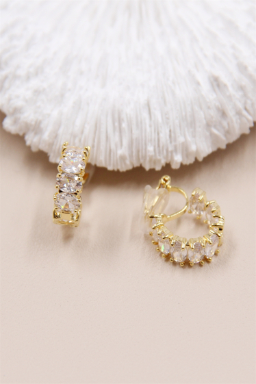 Wholesaler Bellissima - Creole earring decorated with zirconium crystal with clip