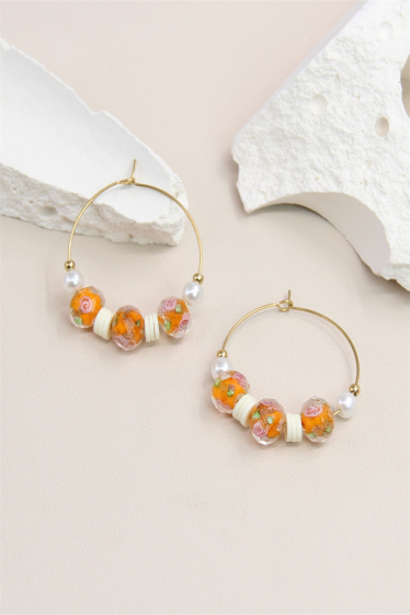 Wholesaler Bellissima - Creole earring decorated with glass pearl