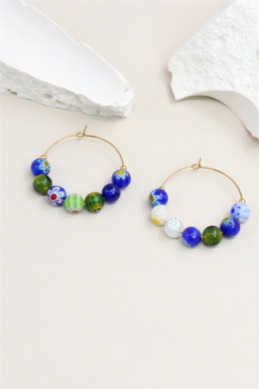 Wholesaler Bellissima - Hoop earring decorated with stone bead in stainless steel