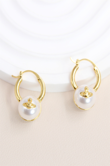 Wholesaler Bellissima - Creole earring decorated with hypoallergenic pearl