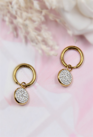 Wholesaler Bellissima - Round hoop earring decorated with rhinestones in stainless steel