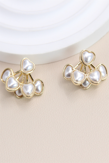 Mayorista Bellissima - Pendiente diseño corazón decorado con perla hipoalergénica