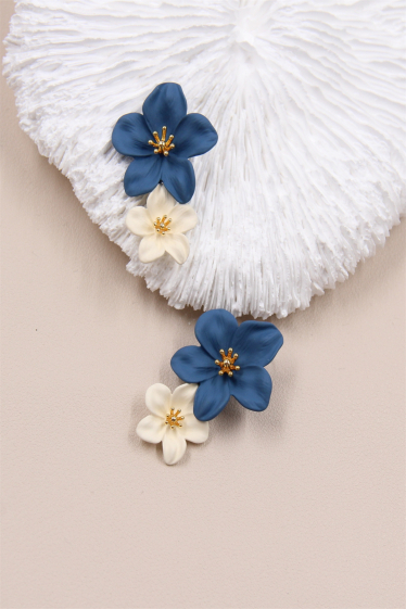 Wholesaler Bellissima - Double flower earring in 925 silver stem