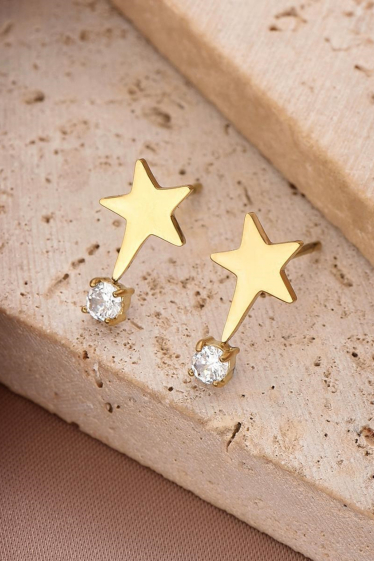 Wholesaler Bellissima - Star earring set with zirconium crystal in stainless steel