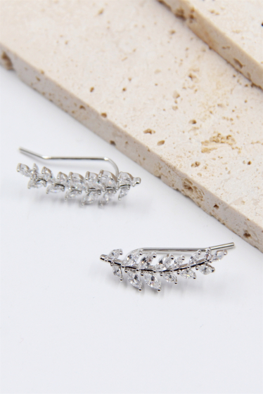 Wholesaler Bellissima - Leaf earring set with crystal in 925 silver stem