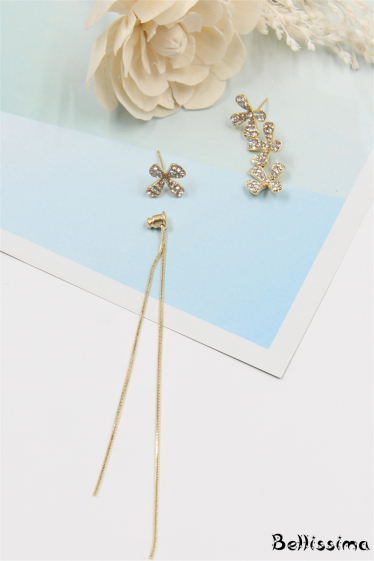 Wholesaler Bellissima - Asymmetrical flower earring in 925 silver stem