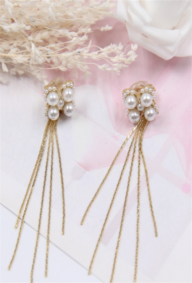Wholesaler Bellissima - Dangling flower earring adorned with clip-on pearl