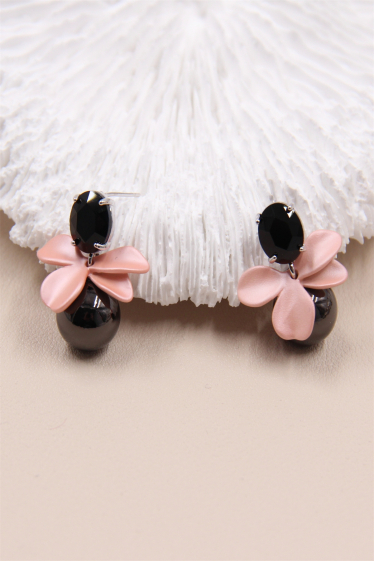 Großhändler Bellissima - Hypoallergener, glänzender Perlenblumen-Ohrring