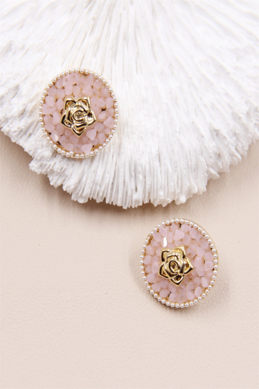 Wholesaler Bellissima - Round flower earring adorned with glass crystal