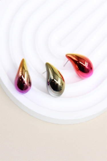 Wholesaler Bellissima - 23mm drop earring metallic shiny effect in stainless steel