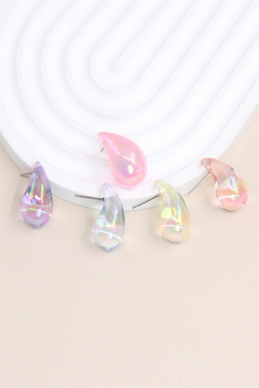 Wholesaler Bellissima - 23mm drop earring with multicolored sparkle effect in stainless steel