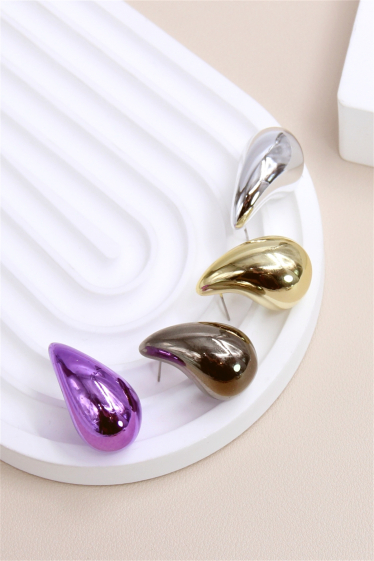 Wholesaler Bellissima - Drop earring 3 cm metallic shiny effect in stainless steel