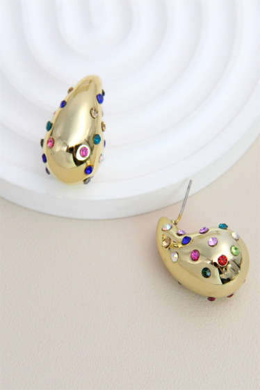 Wholesaler Bellissima - 3 cm drop earring with shiny effect decorated with rhinestones in stainless steel