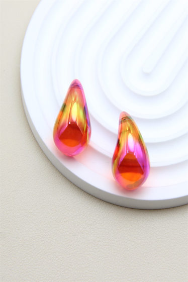 Wholesaler Bellissima - 3 cm drop earring with multicolor sparkle effect in stainless steel