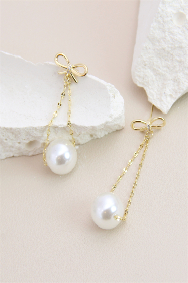 Wholesaler Bellissima - Hypoallergenic lustrous pearl bow tie earring