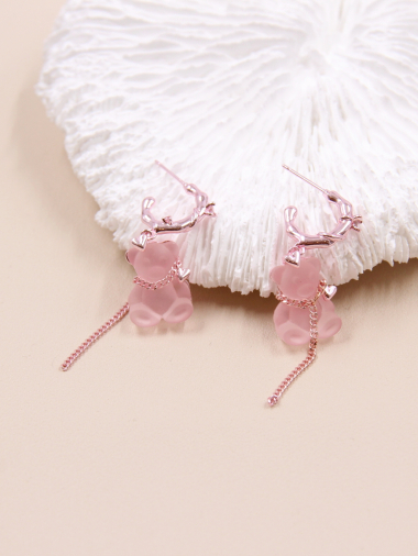 Wholesaler Bellissima - Translucent jelly teddy bear earring decorated with hypoallergenic heart
