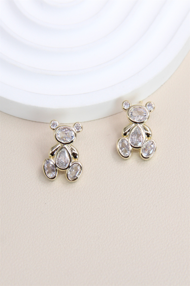 Wholesaler Bellissima - Teddy bear earring adorned with hypoallergenic crystal